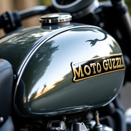 Serbatoio cromato di una moto Guzzi d'epoca restaurata