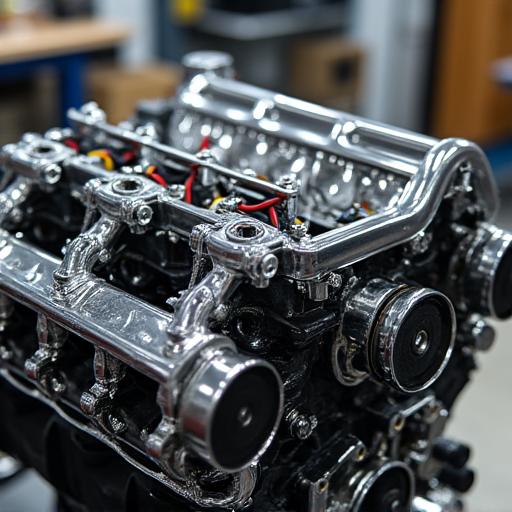 Dettaglio di un motore V12 classico durante il restauro
